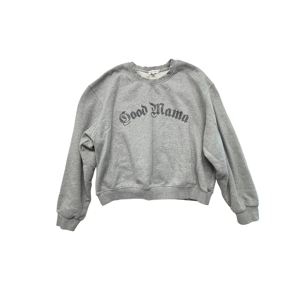 Good American Good Mama 100% Cotton Beaded Sweatshirt Heather Grey 4 XL - Picture 2 of 9